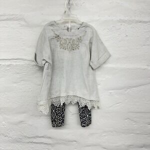 Cynthia Rowy Pant‎ Suit Toddle 2T Dressy Leggins And Linen Look Top Embrodery